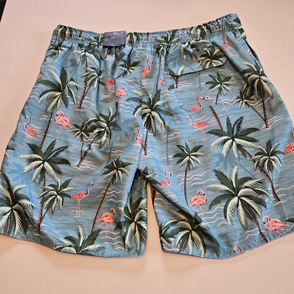St. John's Bay Mens Above the Knee 2XLT Turquoise Flamingo Swimshorts‎